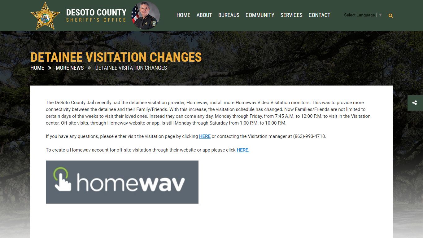 Detainee Visitation Changes - DeSoto County Sheriff's Office